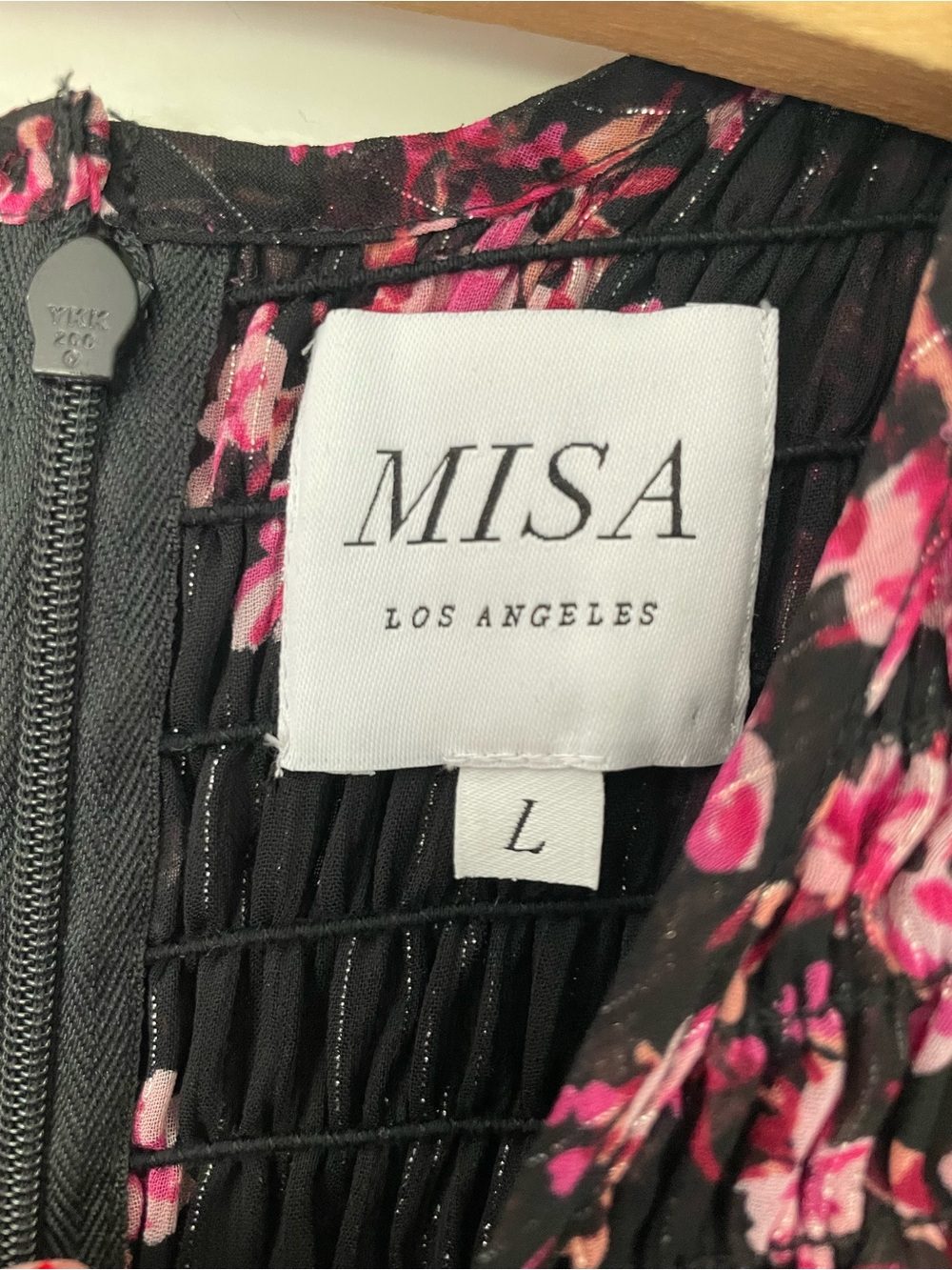 MISA Los Angeles Roisin Dress Berry Floral Metallic Smocked Mini Size L - Picture 4 of 7